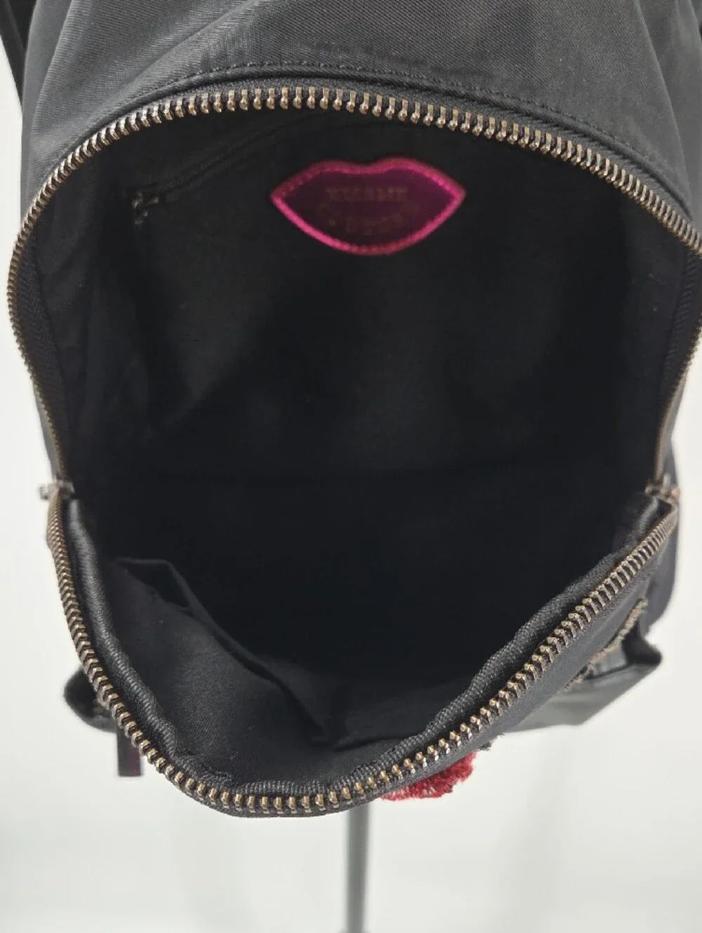Black Women's Mini Backpack with Red Rose Embroidery
